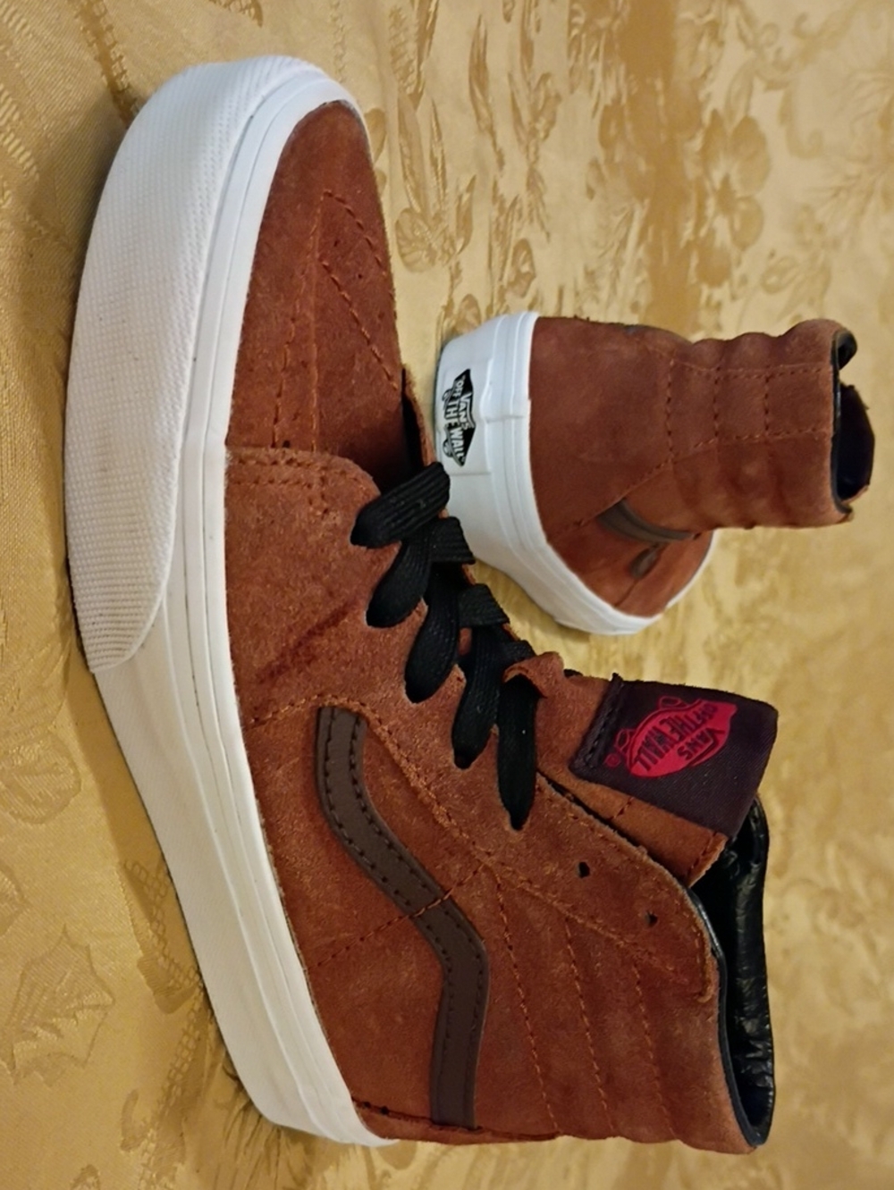 VANS Brown Suede Sk8-Hi High-Top Sneakers  with White Sole Kids 1.5